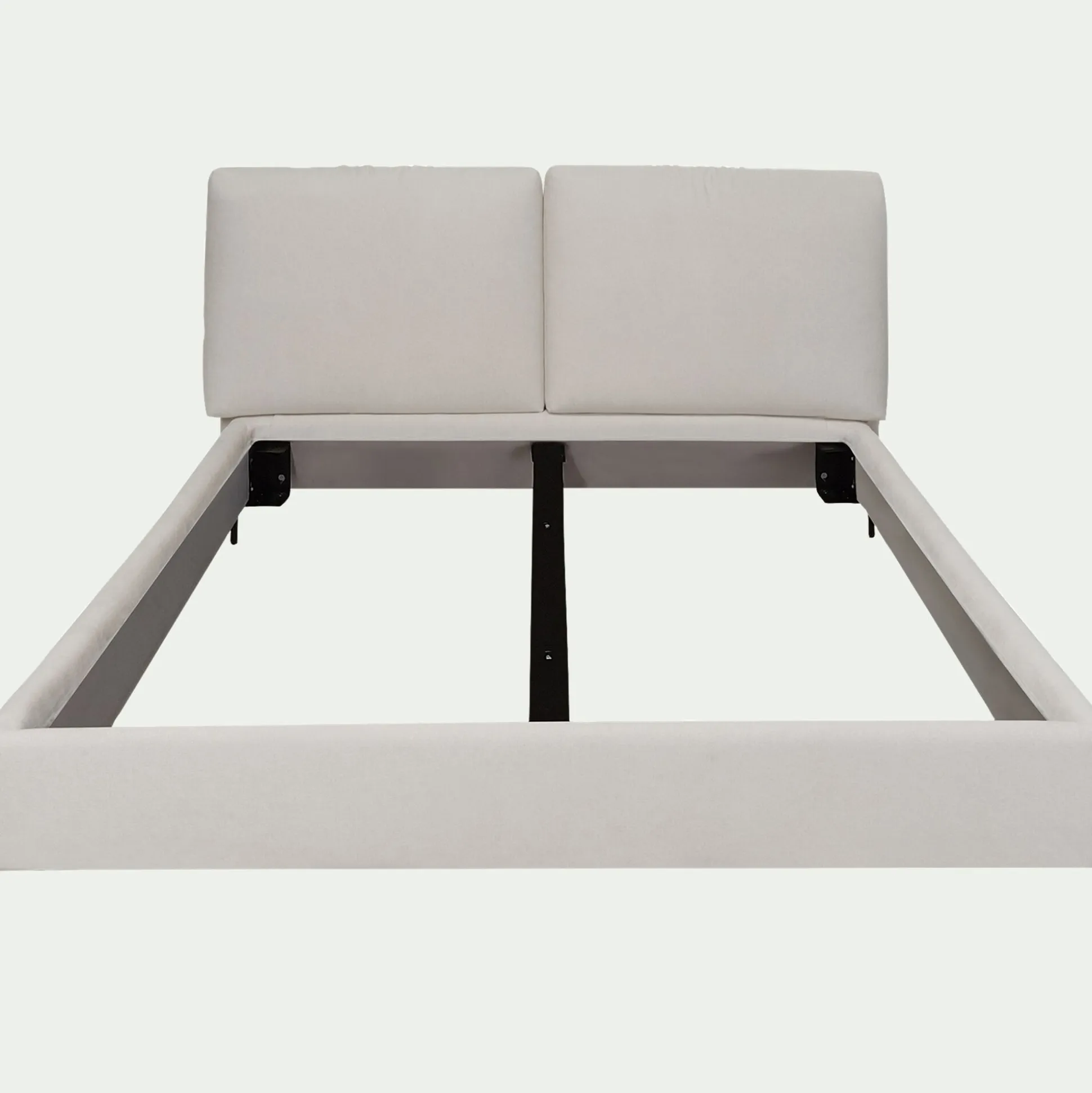 Lit 2 places avec tête de lit en tissu doux 160x200cm - blanc écru