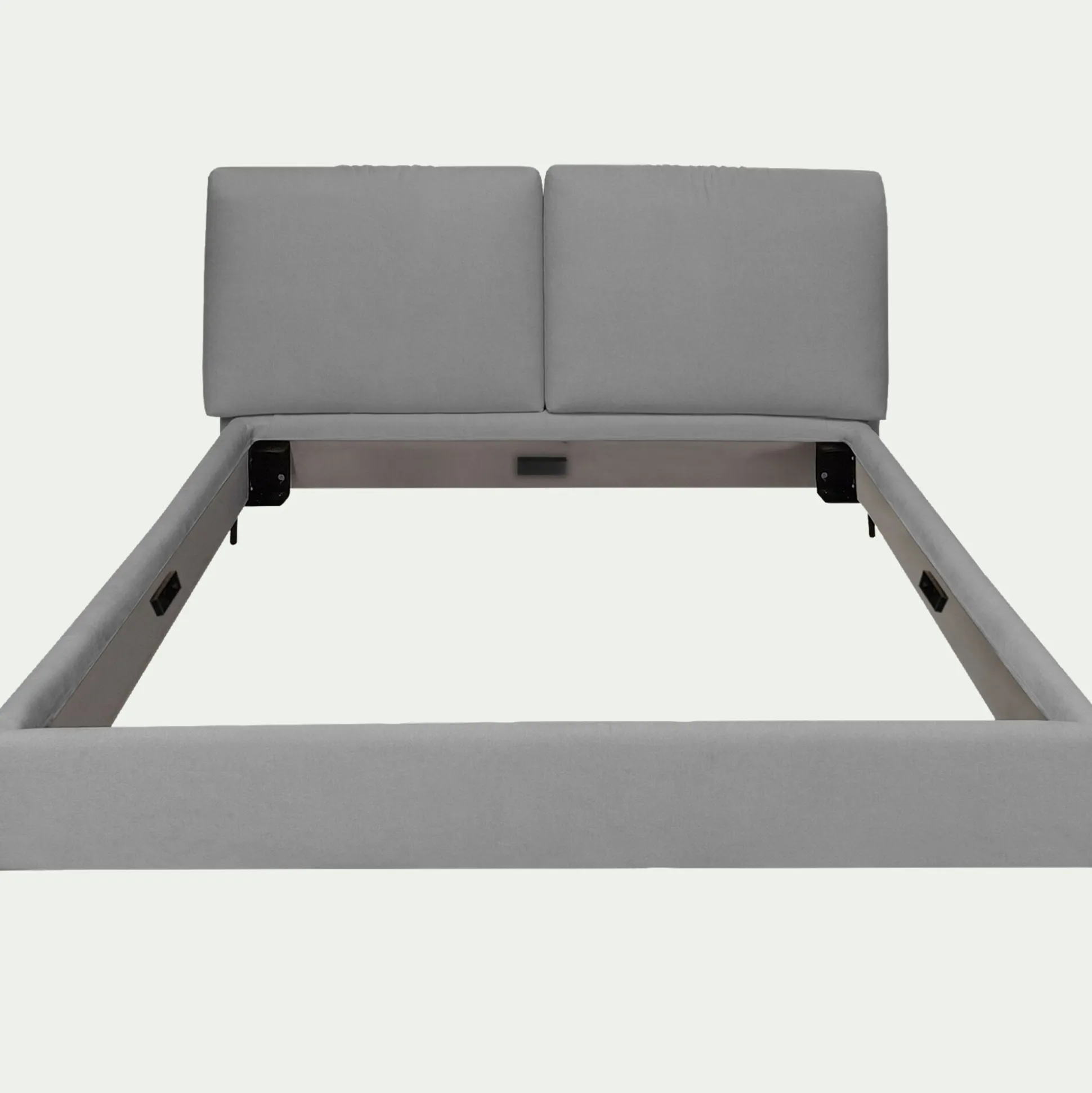 Lit 2 places avec tête de lit en tissu doux 140x200cm - gris borie