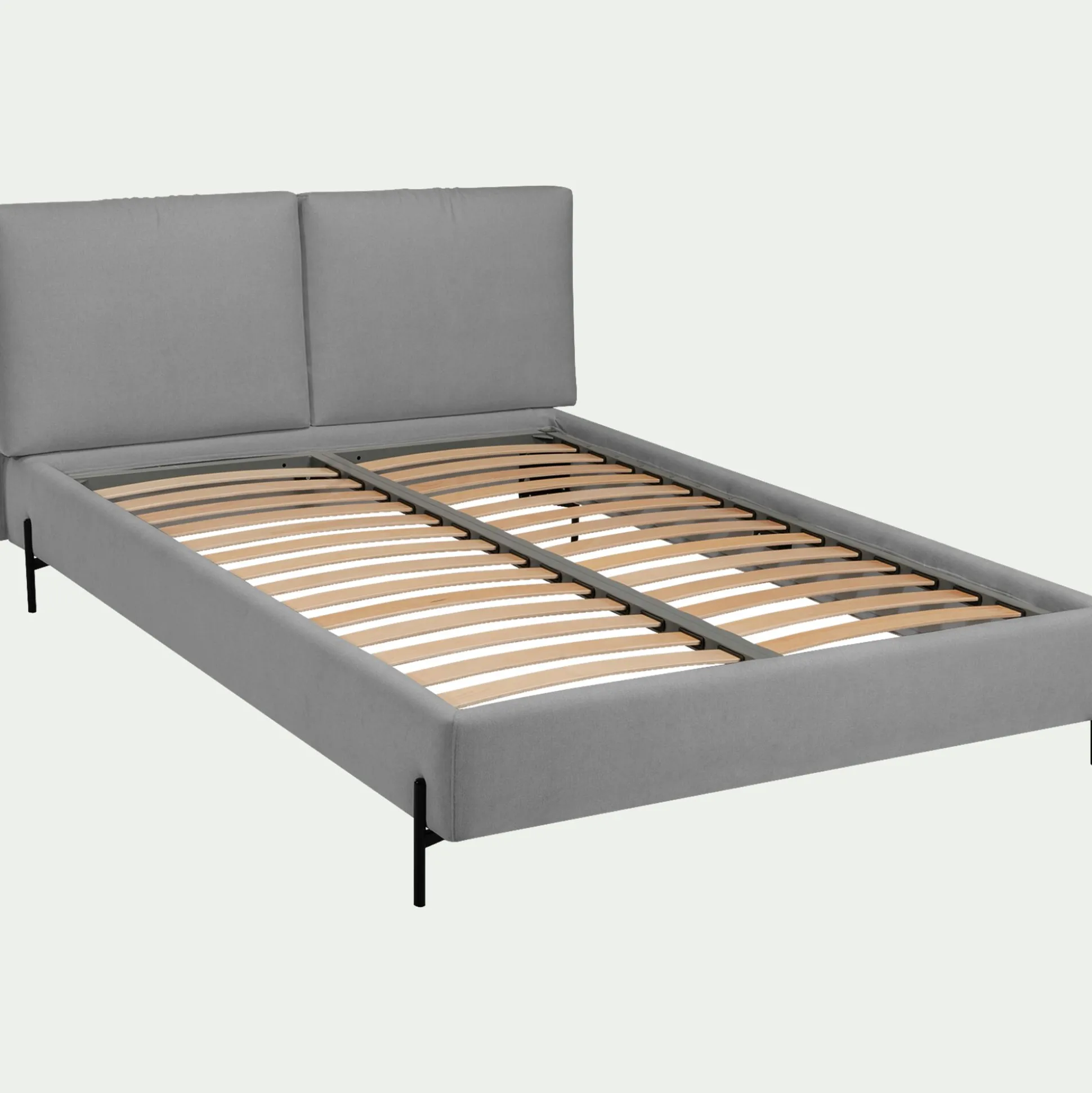 Lit 2 places avec tête de lit en tissu doux 140x200cm - gris borie