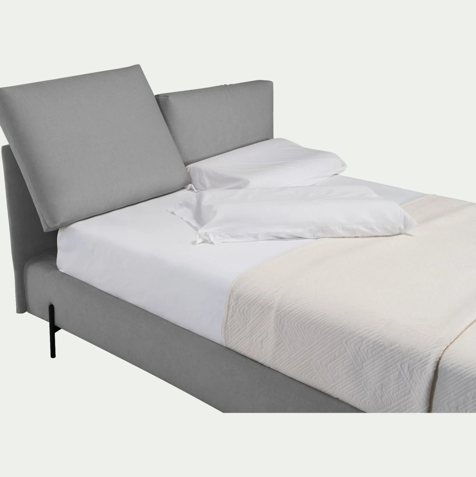 Lit 2 places avec tête de lit en tissu doux 140x200cm - gris borie
