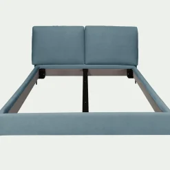 Lit 2 places avec tête de lit en tissu doux 160x200cm - bleu niolon