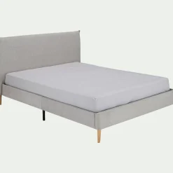 Lit 2 places avec tête de lit en tissu 160x200cm - gris