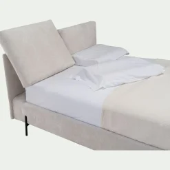 Lit 2 places avec tête de lit en velours 140x200cm - blanc écru