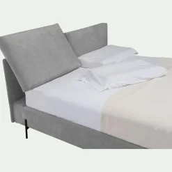 Lit 2 places avec tête de lit en velours 180x200cm - gris borie
