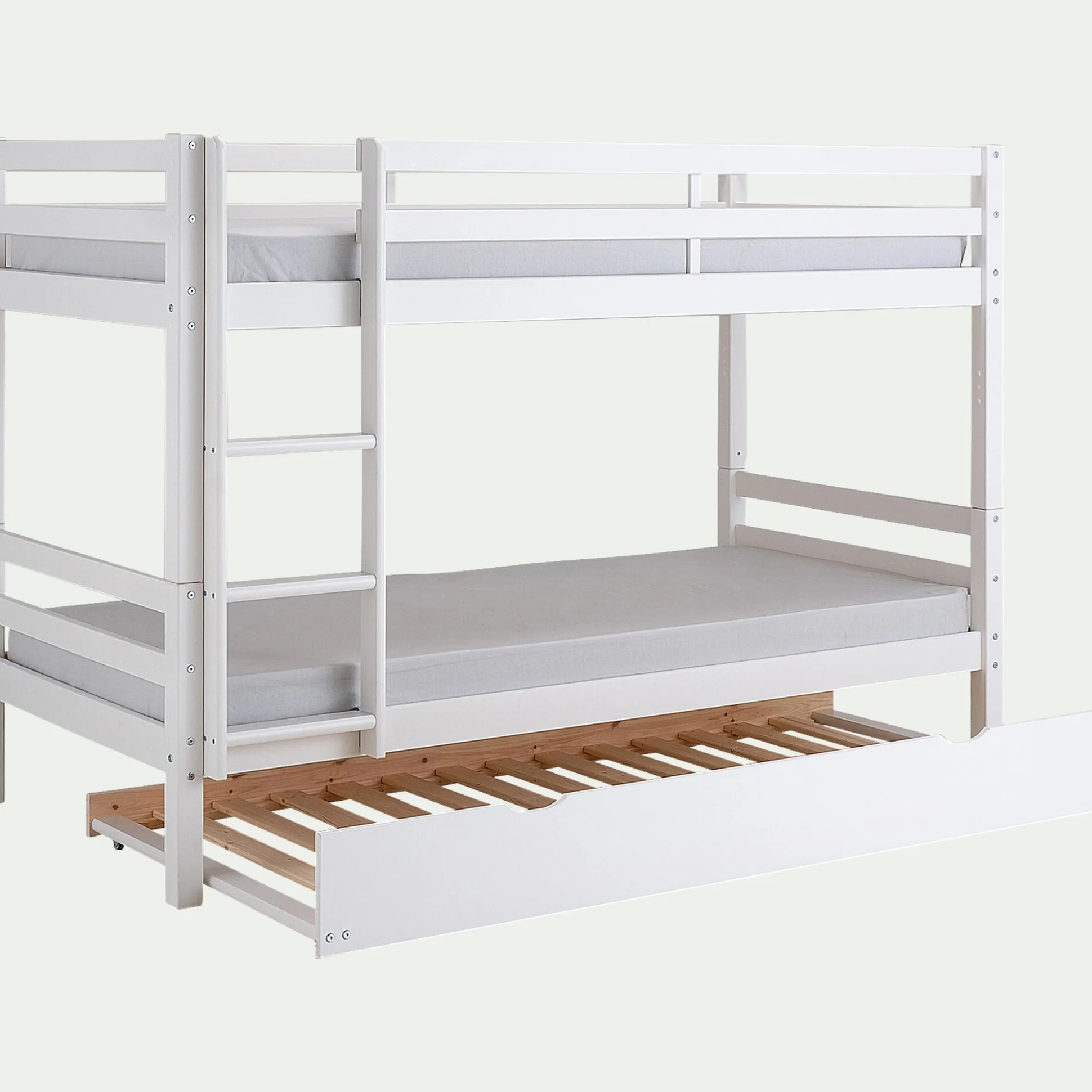 Lit superposé modulable en pin 90x200cm avec sommier à lattes - blanc