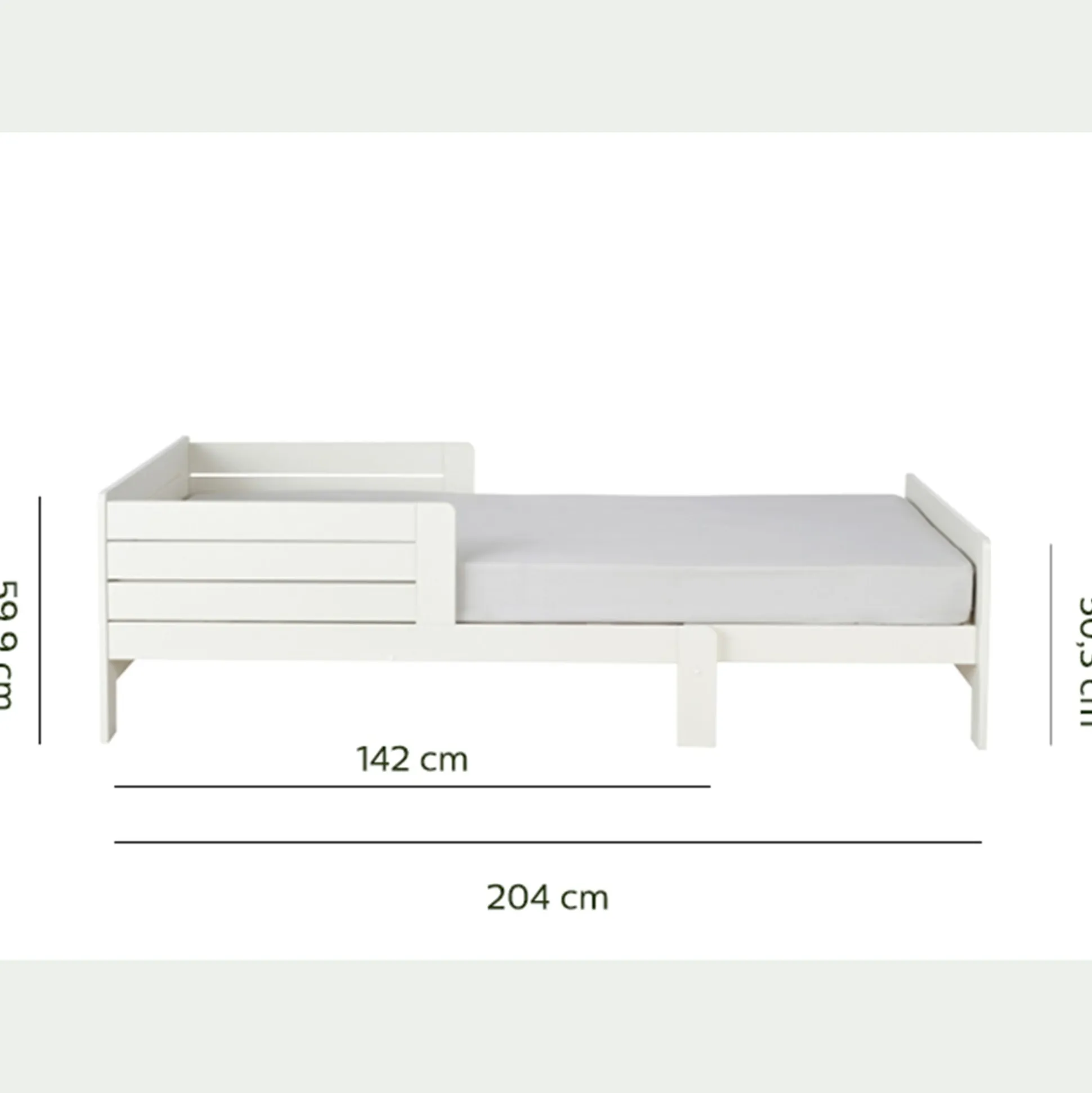 Lit évolutif 1 place en pin massif 3 positions pour enfant - blanc