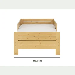 Lit évolutif 1 place en pin massif 3 positions pour enfant avec tiroir - bois clair