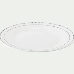 Lot de 4 assiettes à dessert en porcelaine avec liseré noir D19,5cm - blanc