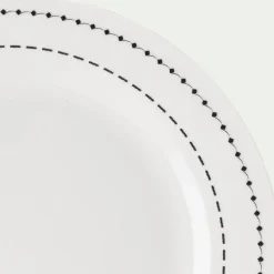 Lot de 4 assiettes à dessert en porcelaine avec liseré noir D19,5cm - blanc
