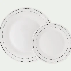 Lot de 4 assiettes à dessert en porcelaine avec liseré noir D19,5cm - blanc