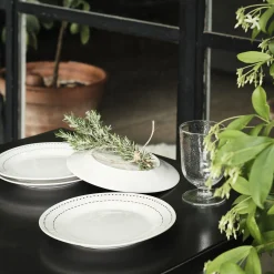 Lot de 4 assiettes à dessert en porcelaine avec liseré noir D19,5cm - blanc