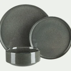 Lot de 4 assiettes plates en grès émail réactif D27cm - vert olivier