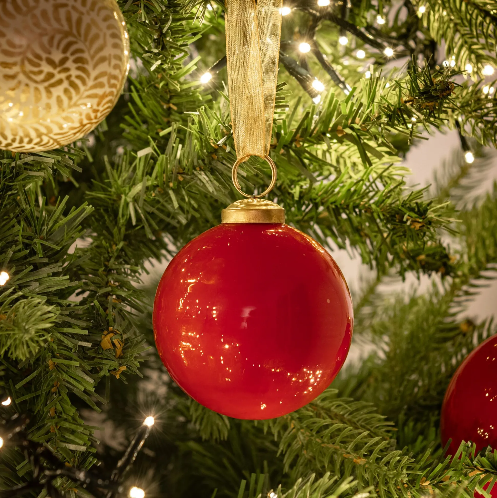 Lot de 6 boules de Noël en verre D8cm - rouge