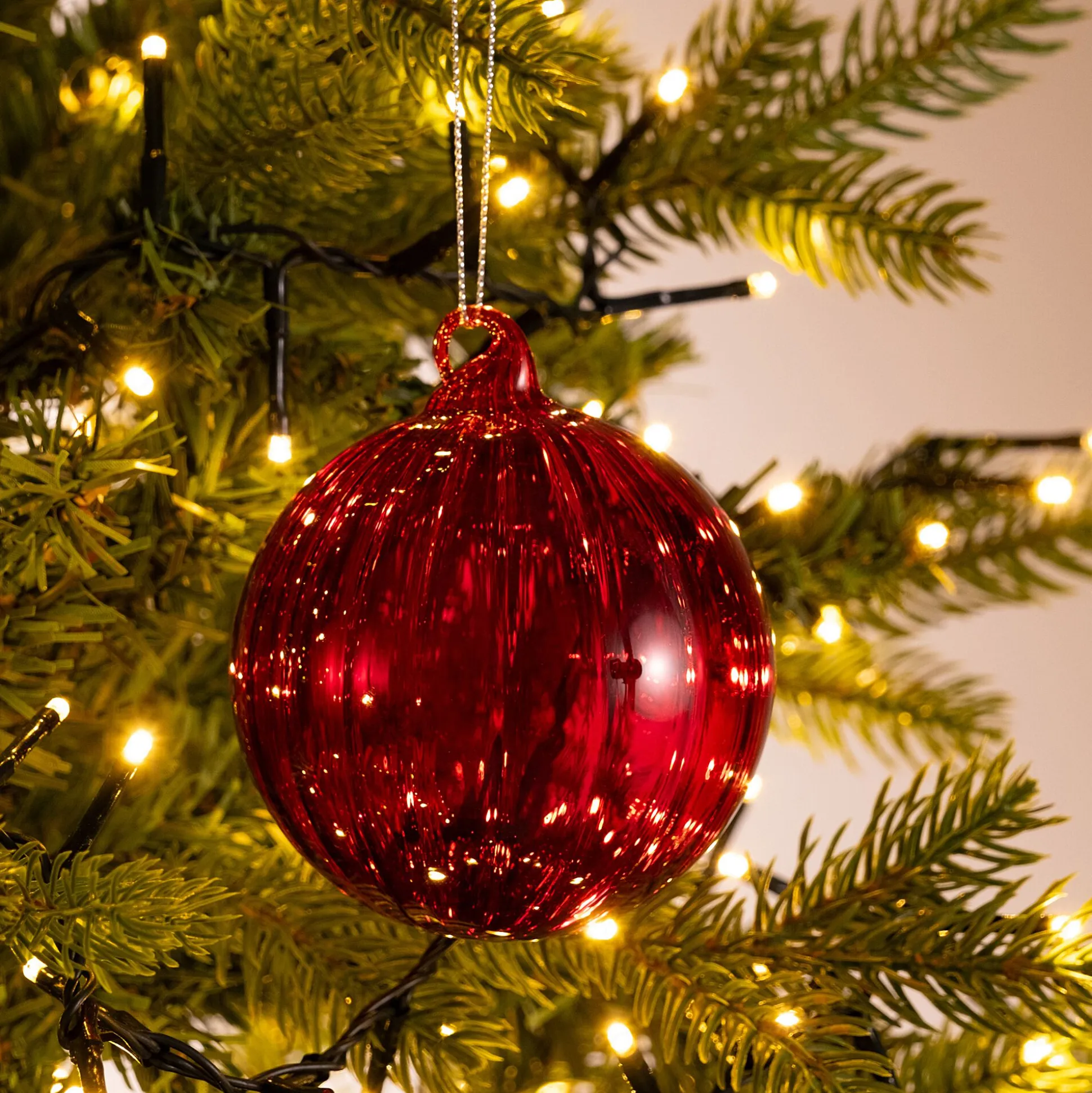 Lot de 6 boules de Noël en verre D8cm - rouge