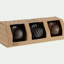 Lot de 3 boules de Noël texturées en verre recyclé D8cm - orange