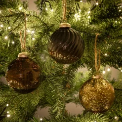 Lot de 3 boules de Noël texturées en verre recyclé D8cm - orange