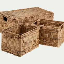 Lot de 3 caisses de rangement en jacinthe d'eau - naturel