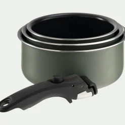 Lot de 3 casseroles en aluminium avec manche amovible - vert cèdre