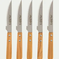 Lot de 6 couteaux à steak en inox et manche en bois d'olivier