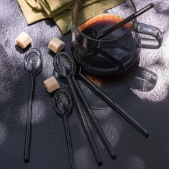 Lot de 6 cuillères à latte en verre - noir