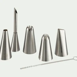 Lot de 5 douilles en inox avec goupillon - argenté