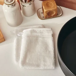 Lot de 2 gants de toilette bouclette en coton - blanc ventoux