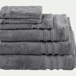 Lot de 2 gants de toilette bouclette en coton - gris anthracite