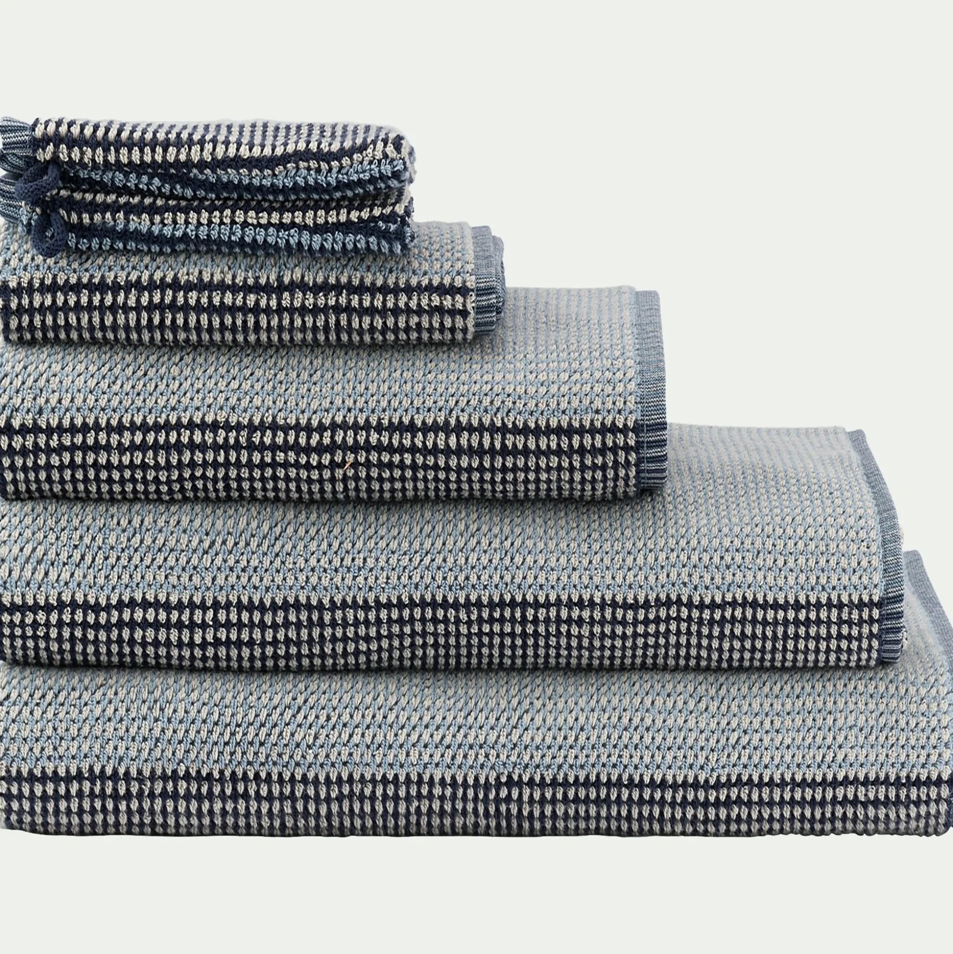 Lot de 2 gants de toilette bouclette jacquard en coton - bleu