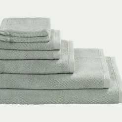 Lot de 2 gants de toilette en bouclettes de coton bio 16x21cm - vert olivier