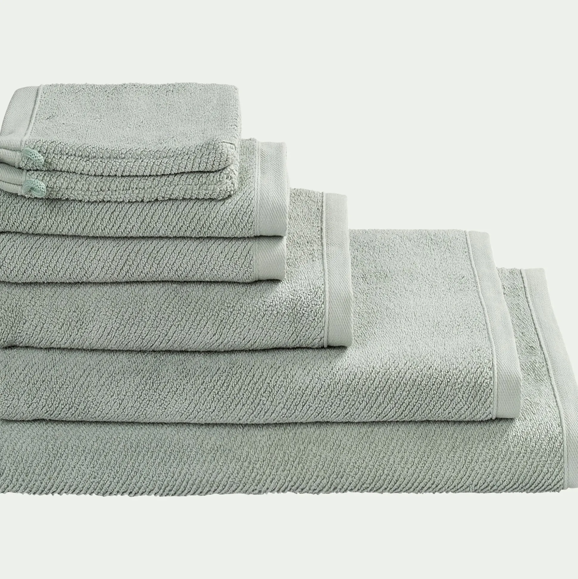 Lot de 2 gants de toilette en bouclettes de coton bio 16x21cm - vert olivier