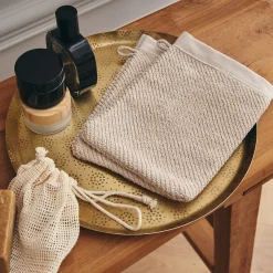 Lot de 2 gants de toilette en bouclettes de coton bio - beige alpilles 16x21cm