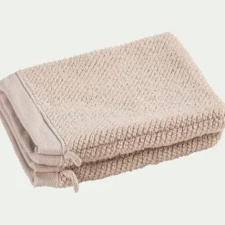 Lot de 2 gants de toilette en bouclettes de coton bio - beige alpilles 16x21cm