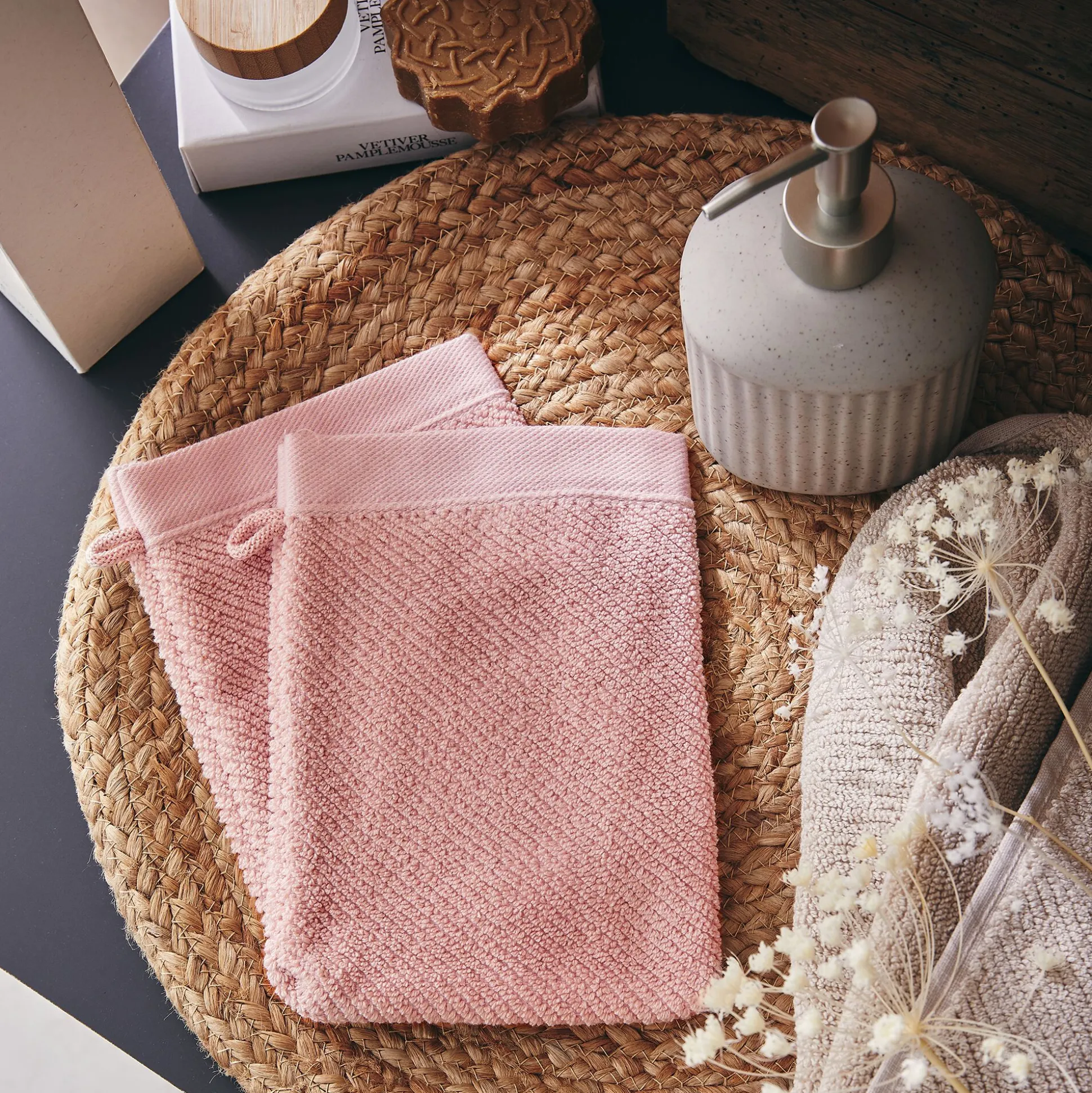 Lot de 2 gants de toilette en coton bio - rose rosa 16x21cm