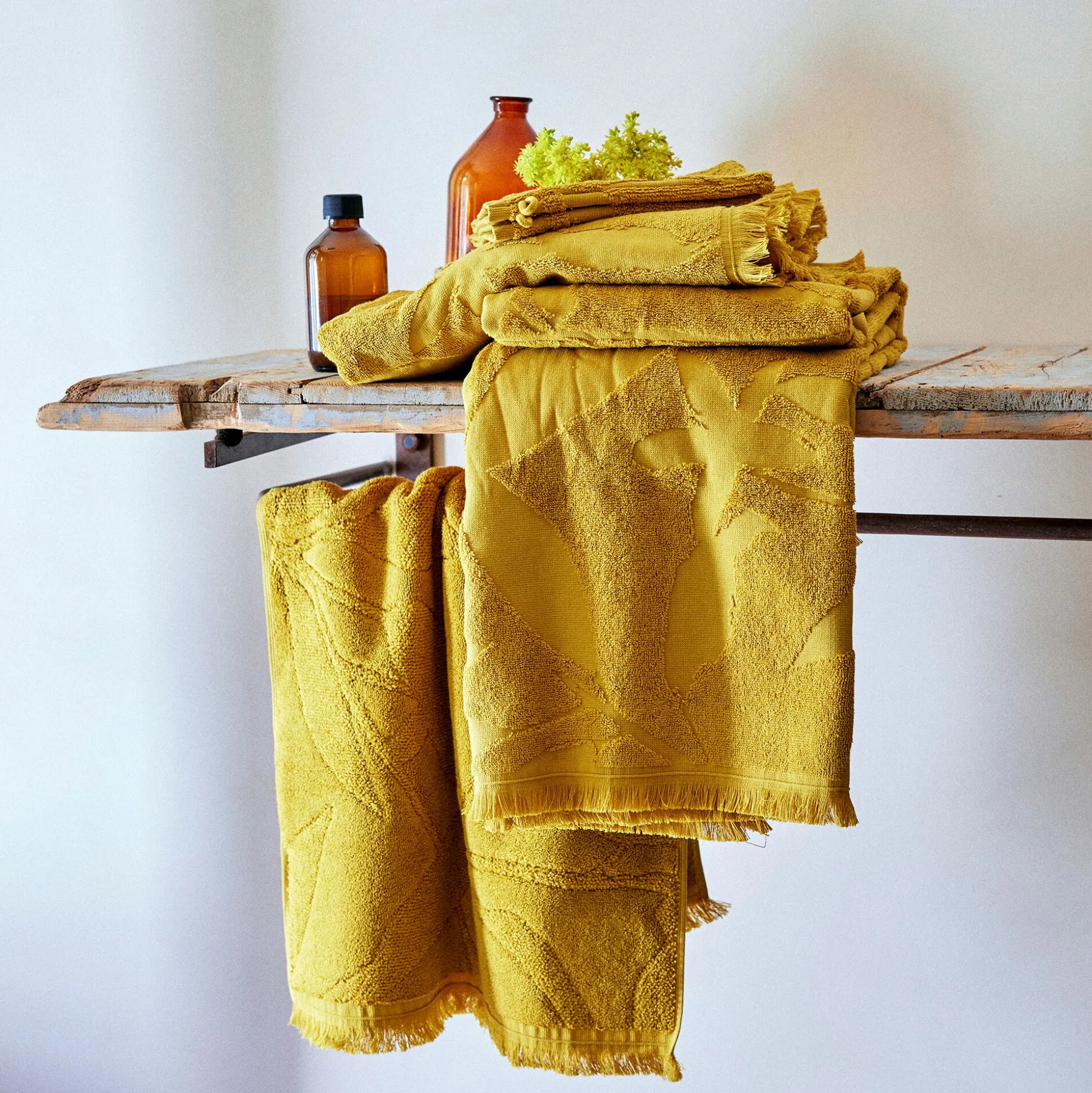 Lot de 2 gants de toilette en coton - jaune argan