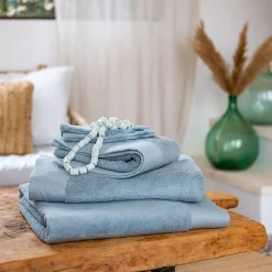 Lot de 2 gants de toilette en coton peigné - bleu calaluna