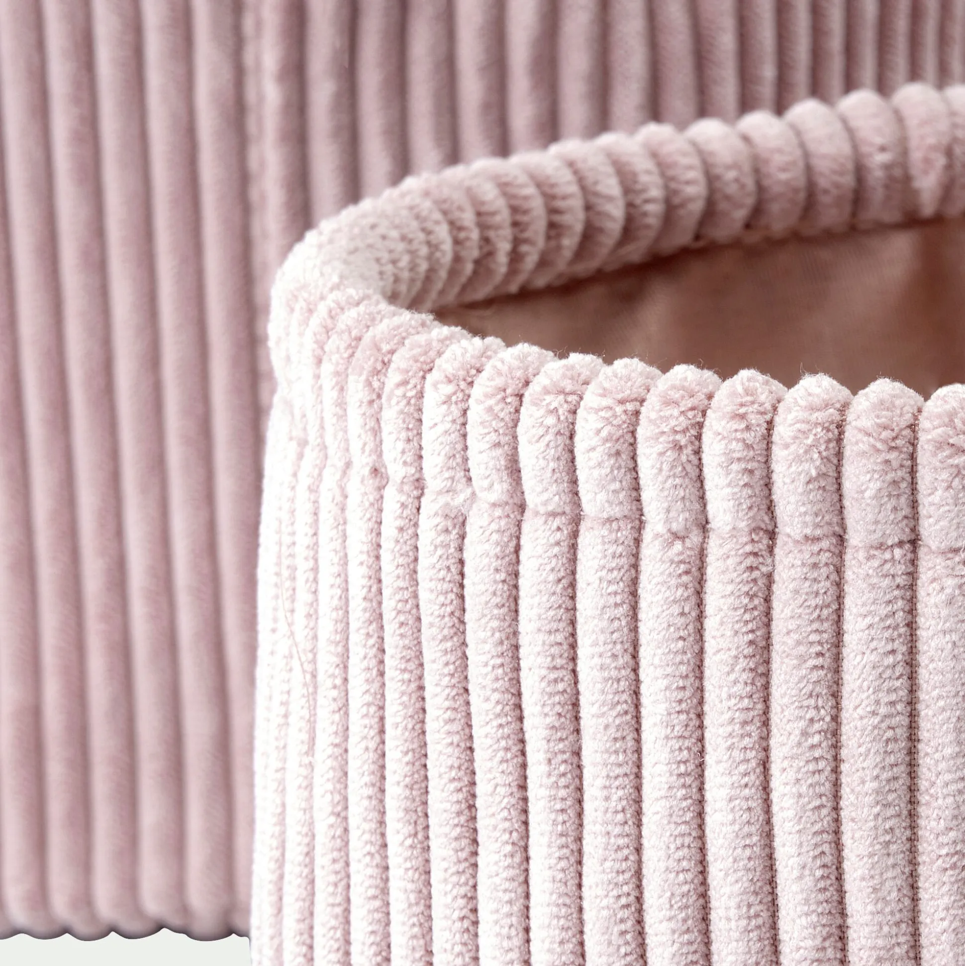 Lot de 3 paniers ronds en velours côtelé - rose
