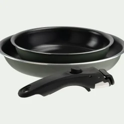 Lot de 2 poêles en aluminium avec manche amovible - vert cèdre