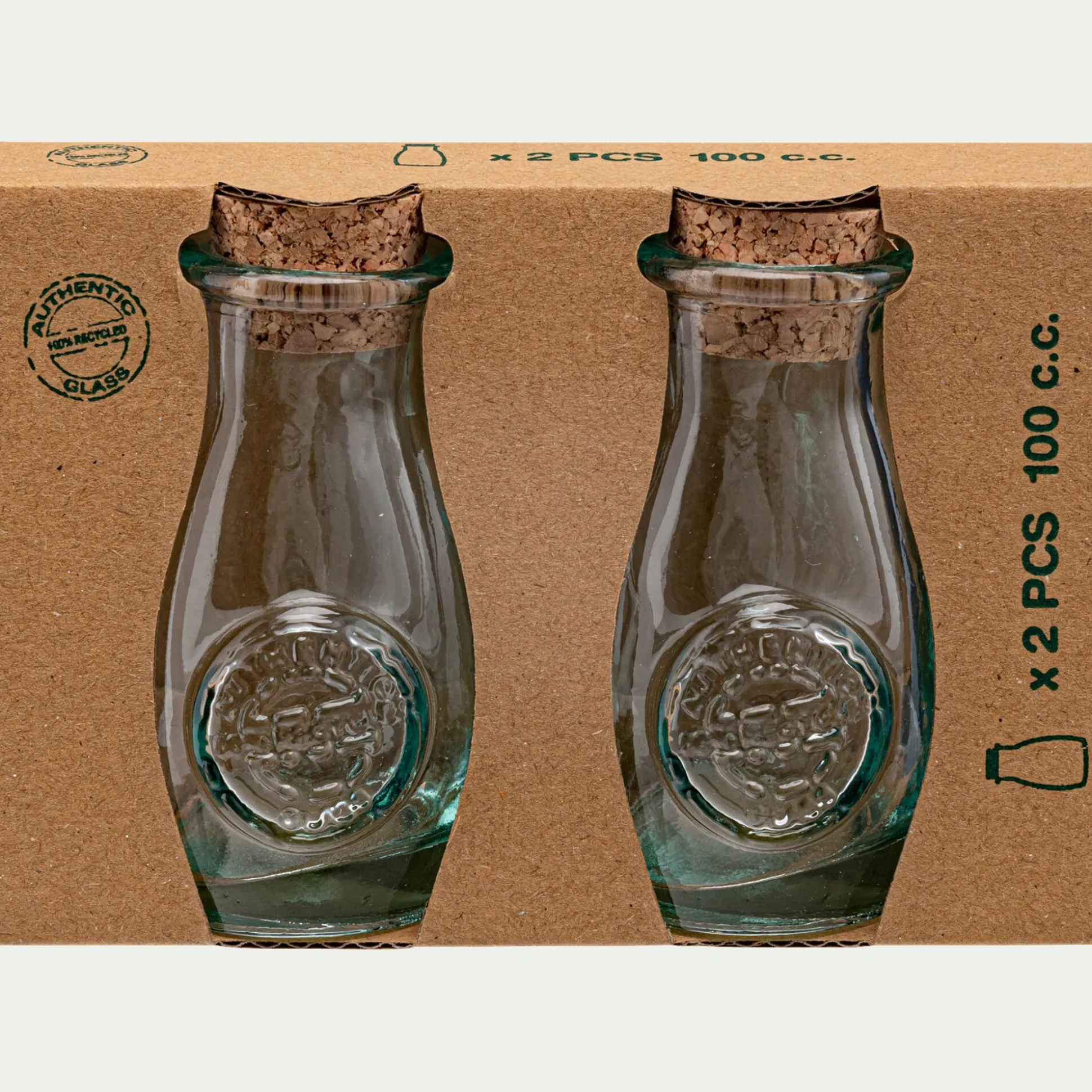 Lot de 2 pots en verre recyclé 10cl - transparent