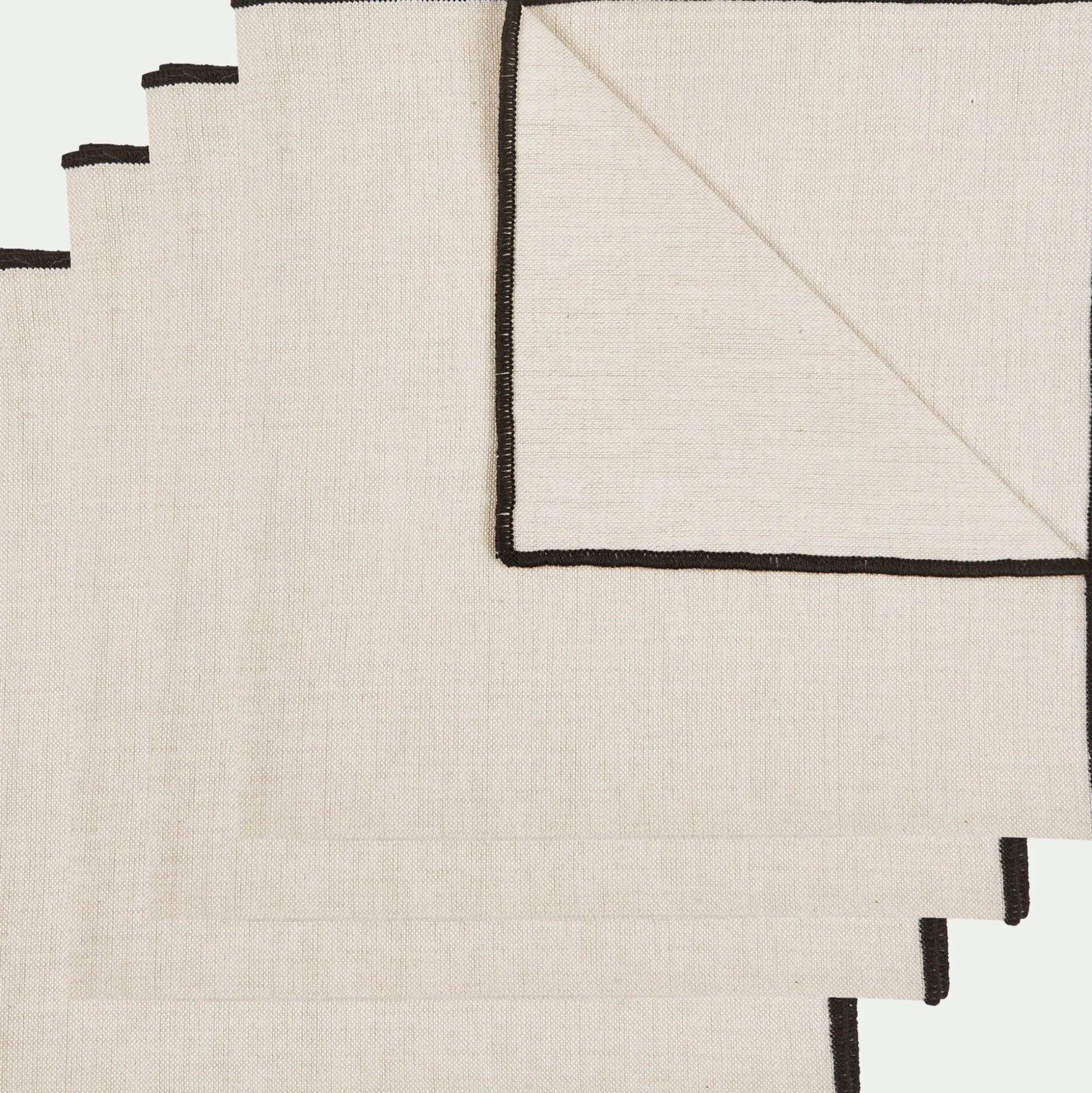 Lot de 4 serviettes de table brodées en coton - beige 41x41cm