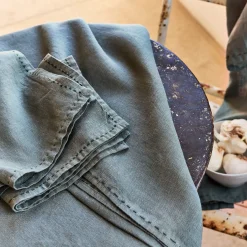 Lot de 2 serviettes de table en lin lavé - vert cèdre