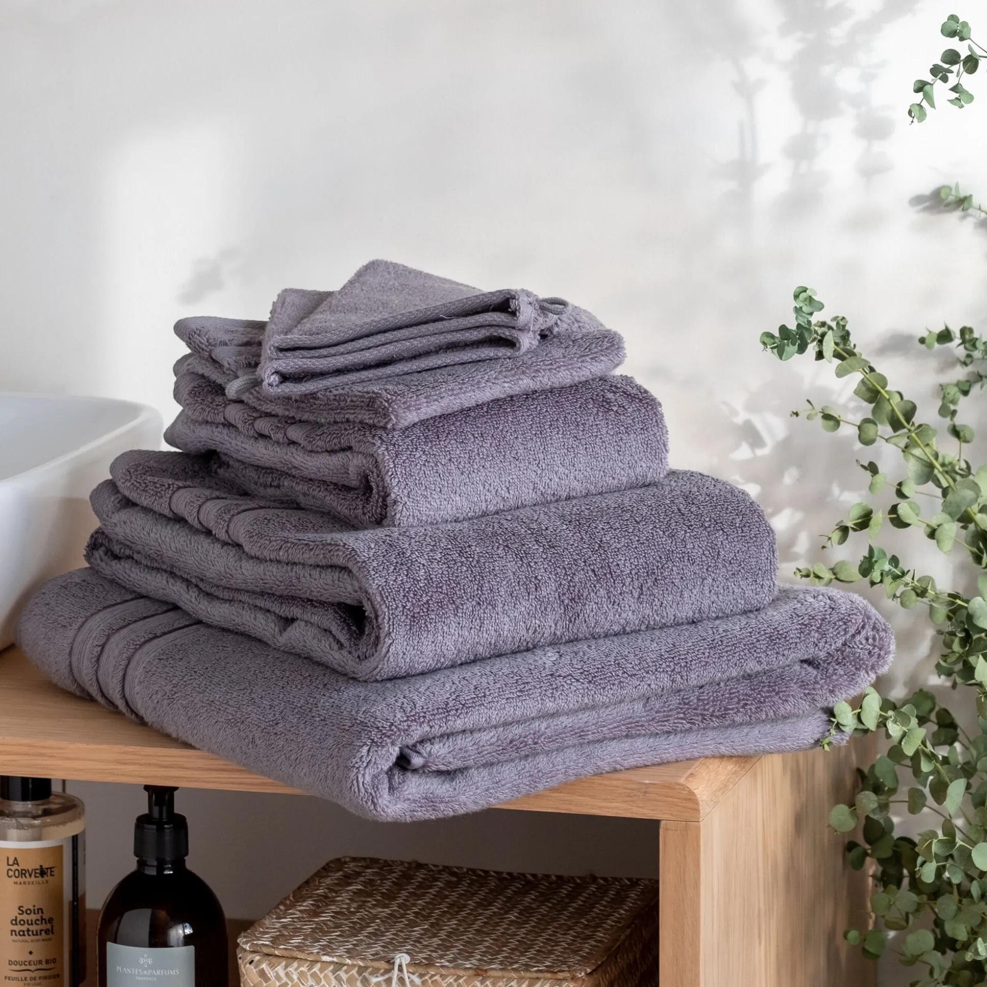 Lot de 2 serviettes invité bouclette en coton - gris anthracite 30x50cm