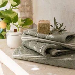 Lot de 2 serviettes invité en coton - vert olivier 30x50cm