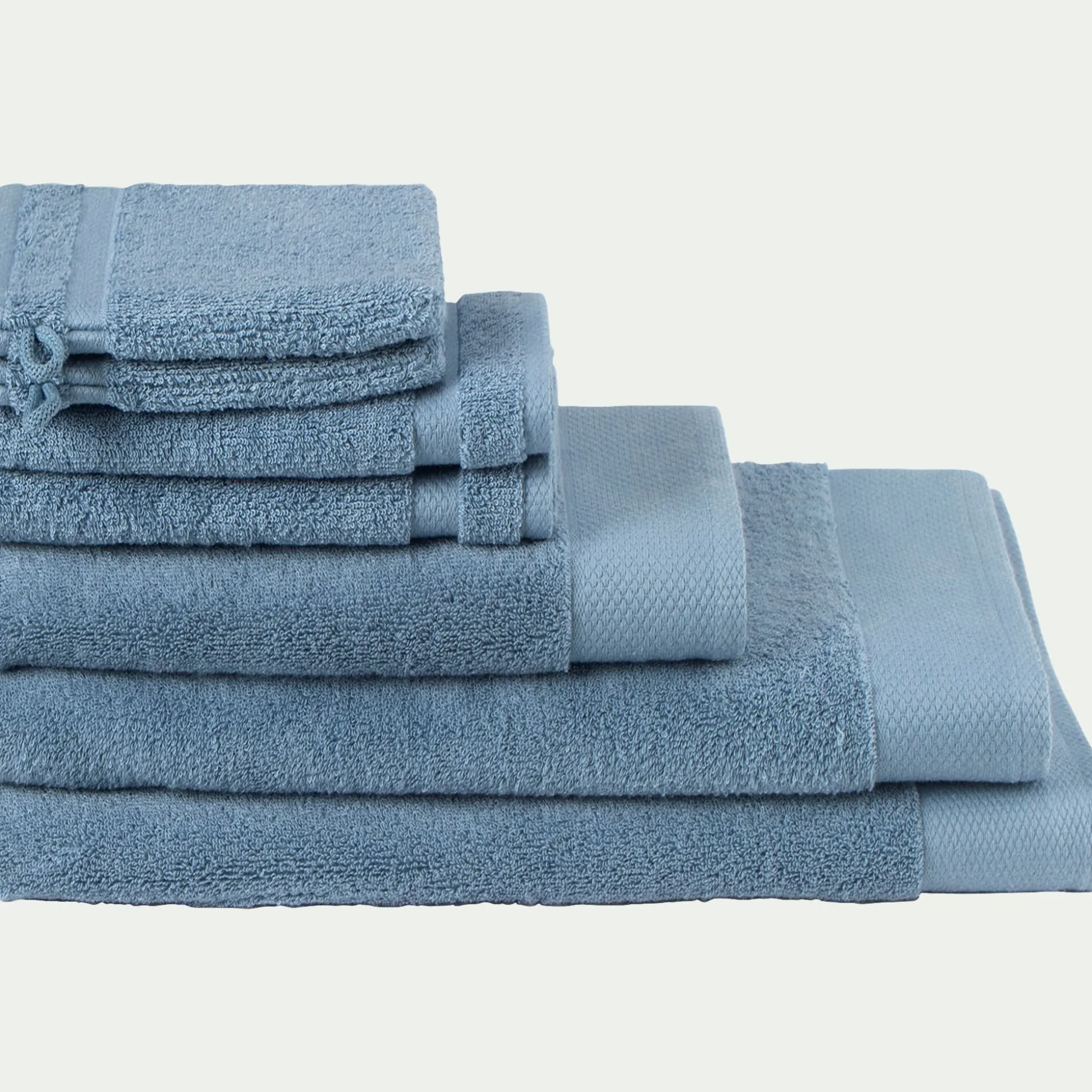 Lot de 2 serviettes invité en coton peigné - bleu autan 30x50cm