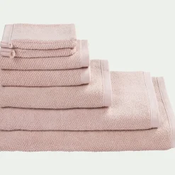 Lot de 2 serviettes invités en bouclettes de coton bio - rose rosa 30x50cm