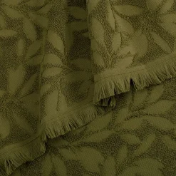 Lot de 2 serviettes invités en coton motif floral 30x50cm - vert mousse