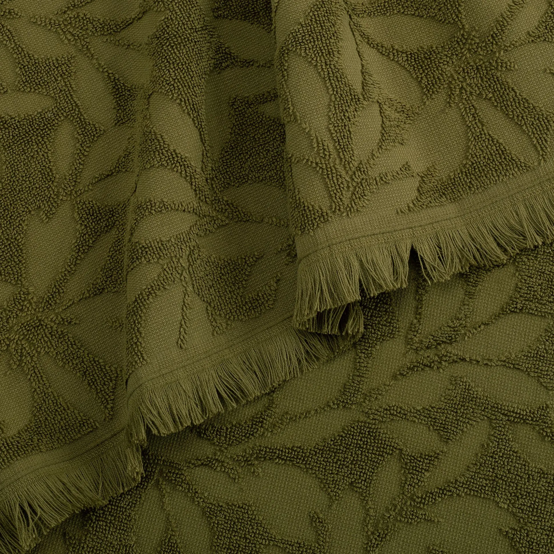 Lot de 2 serviettes invités en coton motif floral 30x50cm - vert mousse