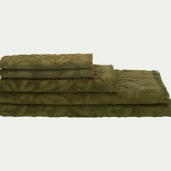 Lot de 2 serviettes invités en coton motif floral 30x50cm - vert mousse