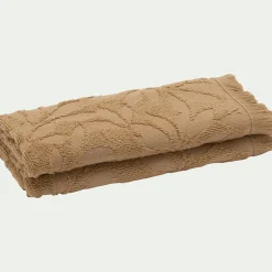 Lot de 2 serviettes invités en coton motif floral 30x50cm - beige sable