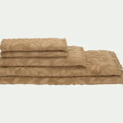 Lot de 2 serviettes invités en coton motif floral 30x50cm - beige sable