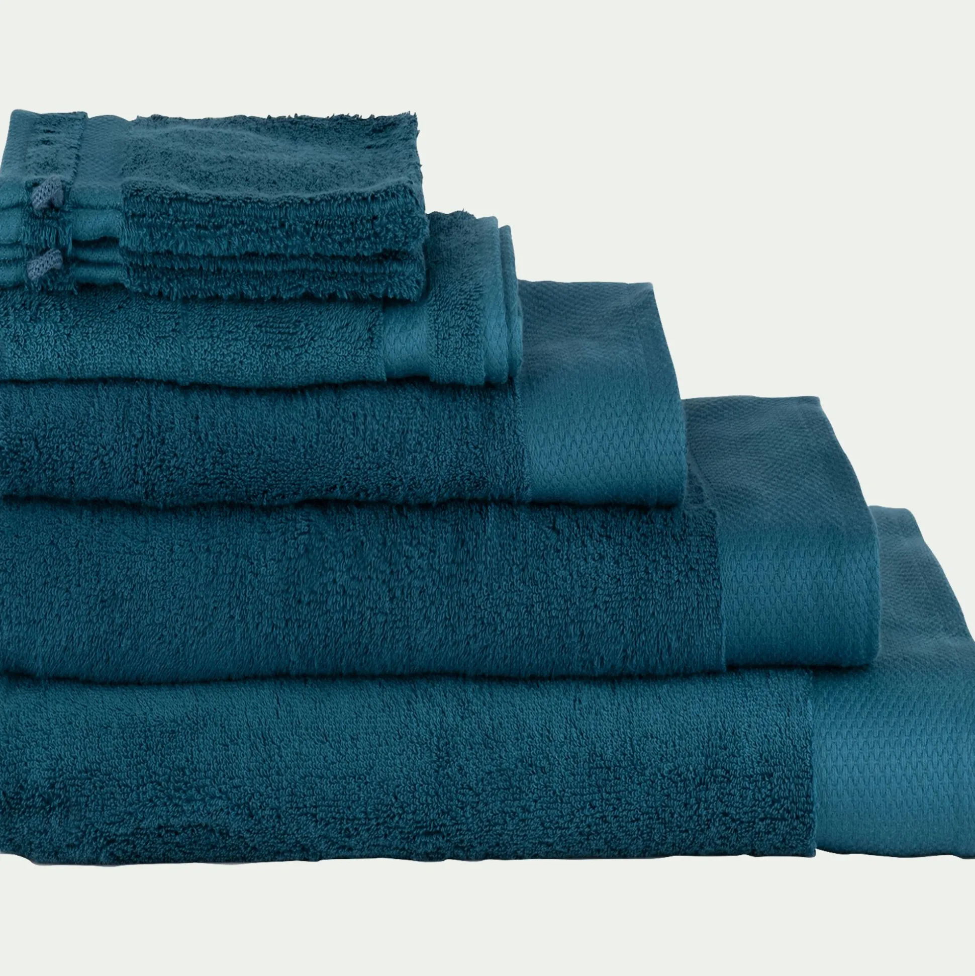 Lot de 2 serviettes invités en coton peigné - bleu figuerolles 30x50cm